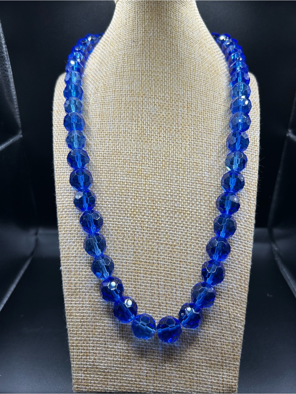 Vintage Blue crystal class Faceted Bead Necklace